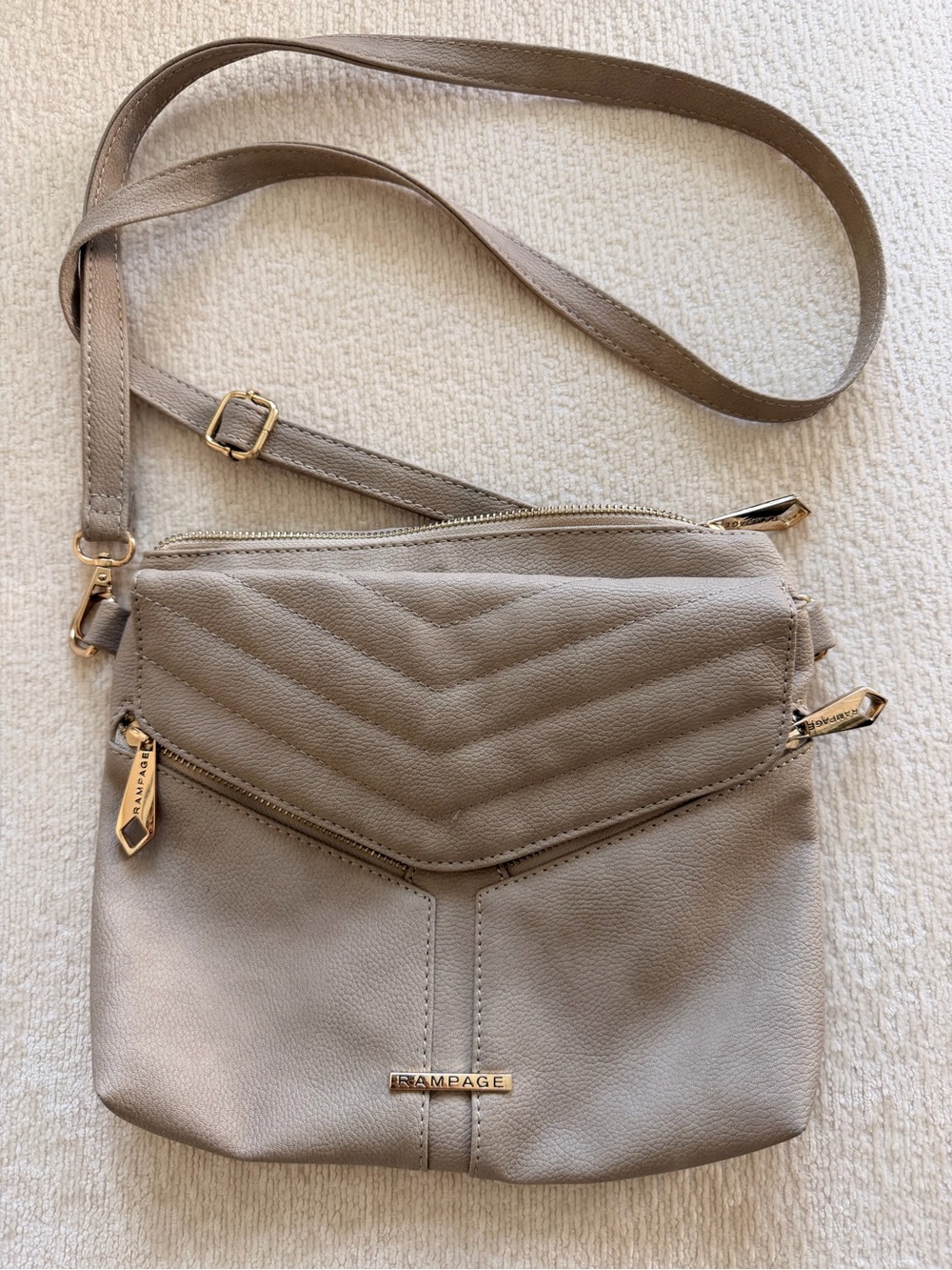 Rampage Taupe Quilted Front Crossbody Bag with Gold Hardware